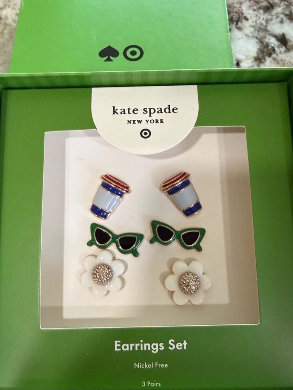 kate spade Green, White, Blue, Black and Gold Earrings Set